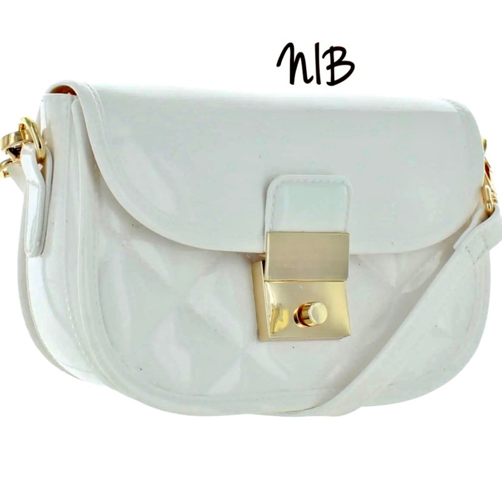 NWT MUDD small plastic quilted white crossbody purse bag magnet gold closure